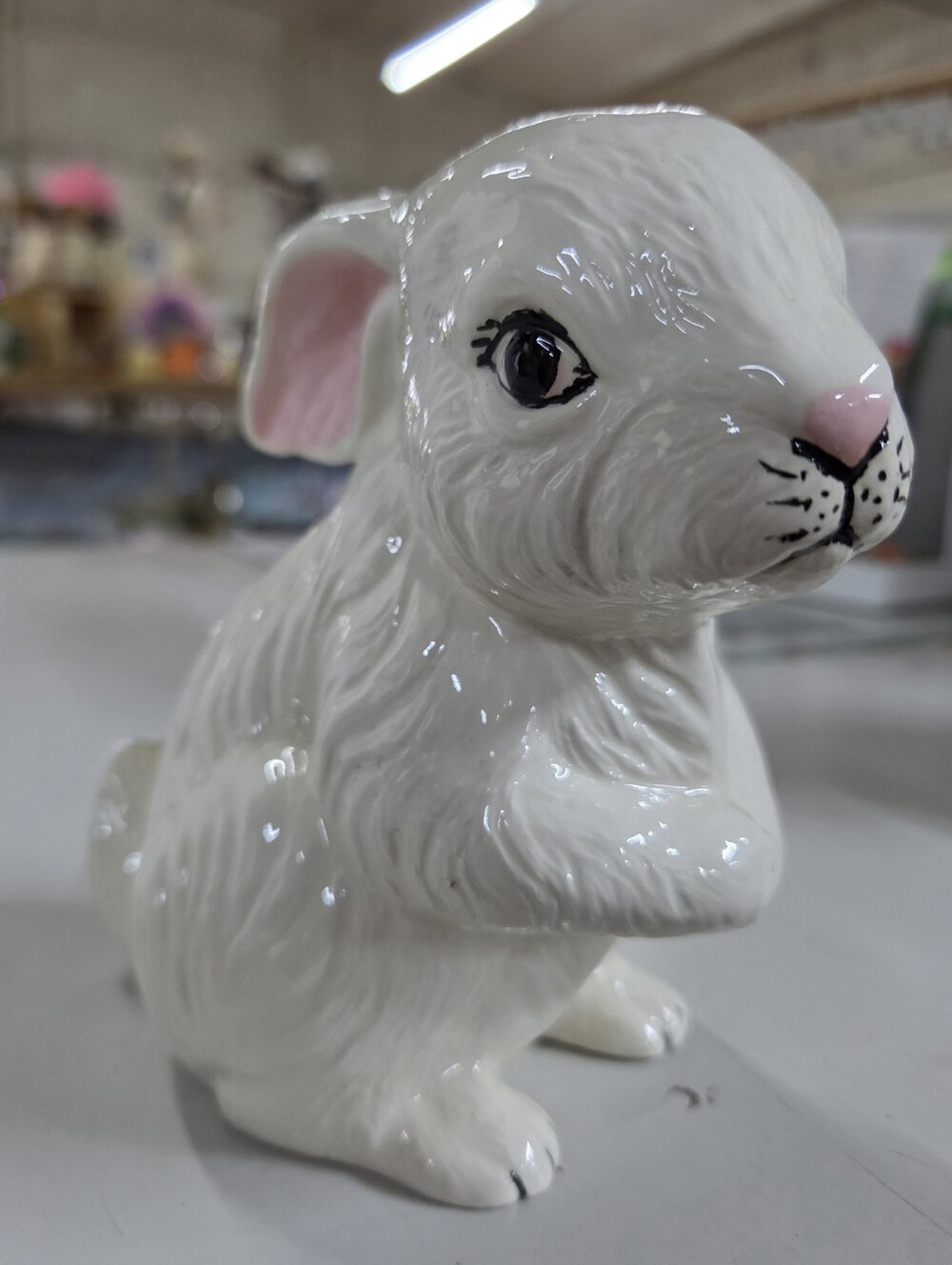 Vintage Ceramic White Bunny Rabbit Figurine Easter Spring Decor 6” Glossy